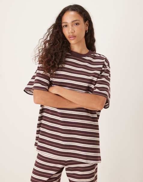 ASOS DESIGN - T-shirt oversize a righe cioccolato testurizzata - view 1