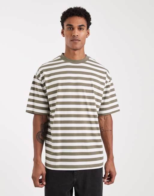 ASOS DESIGN - T-shirt oversize a righe color oliva ed écru