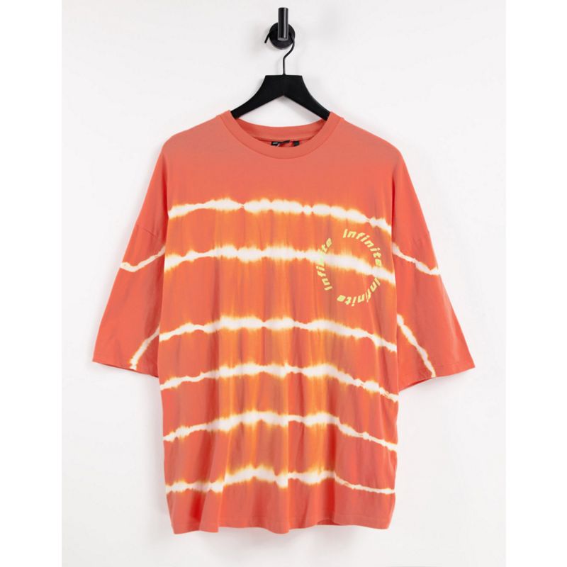 T-shirt e Canotte Novità DESIGN - T-shirt oversize a righe con ricamo sul petto arancione tie-dye 