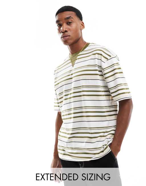 ASOS DESIGN - T-shirt oversize a righe kaki