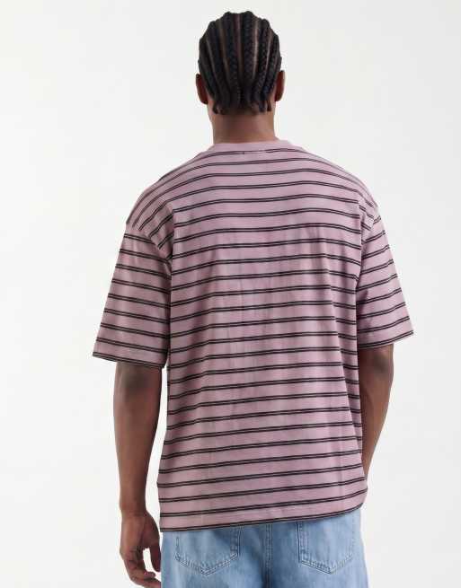 ASOS DESIGN T-shirt oversize a righe slavate rosa, 3 di 5
