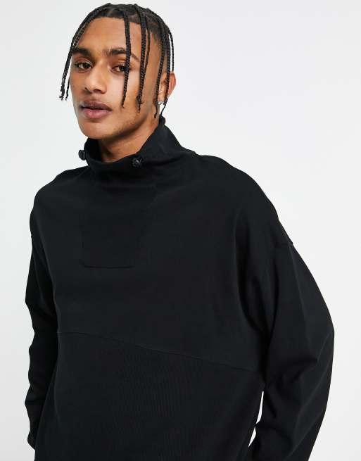ASOS DESIGN - T-shirt oversize accollata nera a maniche lunghe cut and sew