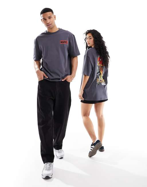ASOS DESIGN - T-shirt oversize antracite con grafica di fumetti Marvel su licenza, 4 di 4