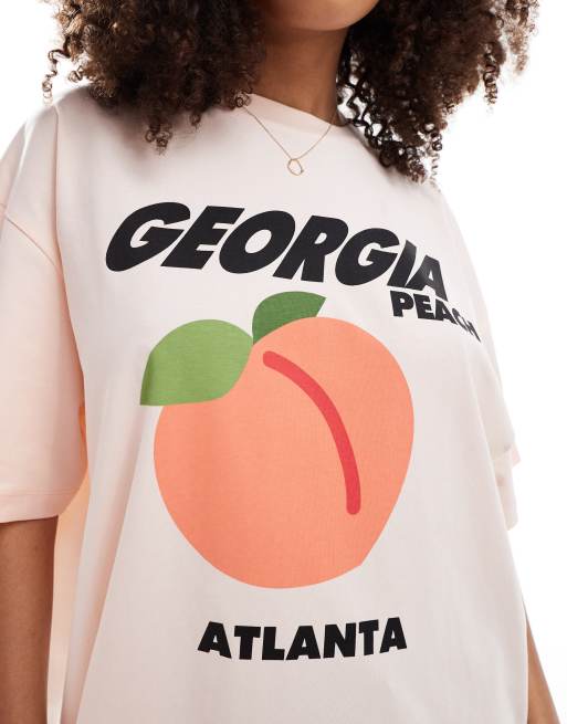 ASOS DESIGN - T-shirt oversize arancione con stampa "Georgia" con pesca, 3 di 4