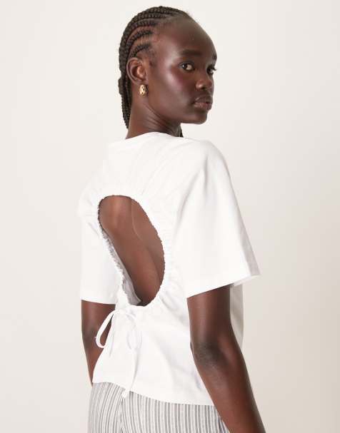 ASOS DESIGN - T-shirt oversize avec cordon de serrage au dos - Blanc - view 1