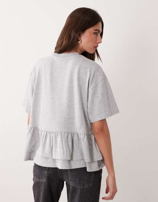 ASOS DESIGN - T-shirt oversize avec double ourlet à basque - Gris chiné, 3 de 4
