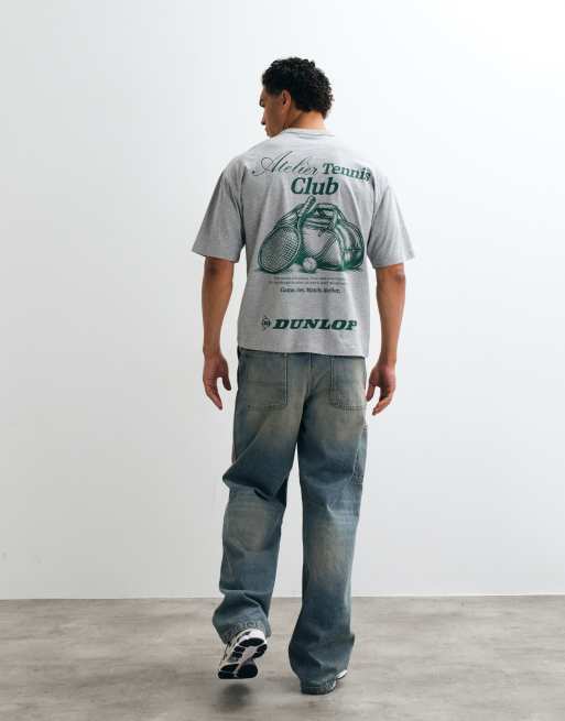 ASOS DESIGN t-shirt oversize avec Dunlop Tennis en gris chiné, 5 de 5