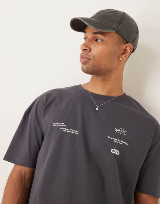 ASOS DESIGN - T-shirt oversize avec épaules tombantes et imprimé au dos - Anthracite, 3 de 4