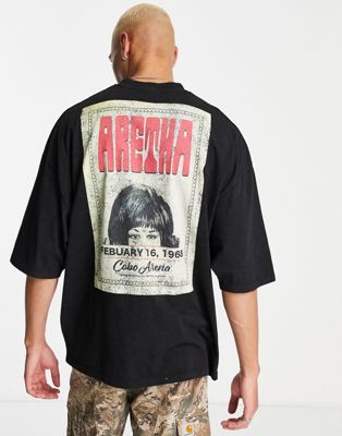 Homme T-shirt oversize avec imprimé Aretha Franklin - Noir