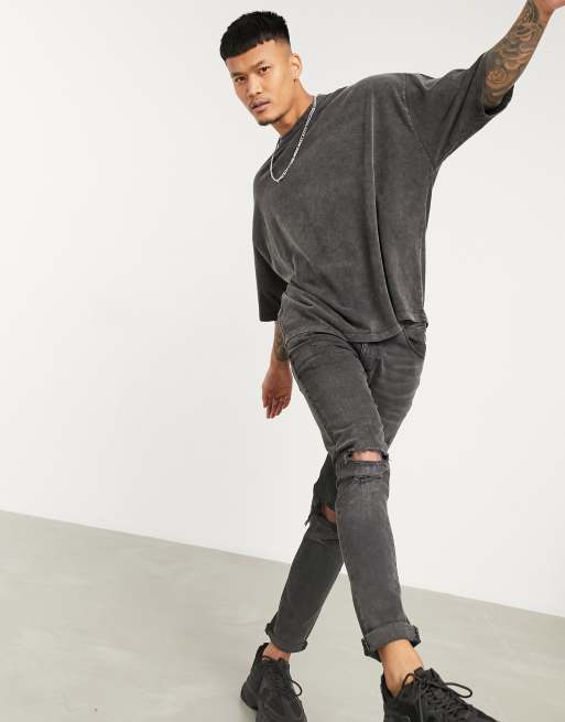 ASOS DESIGN - T-shirt oversize avec imprimé au dos - Noir délavé, 4 de 4
