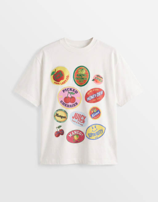 ASOS DESIGN - T-shirt oversize avec imprimé autocollants fruits - Blanc, 5 de 7