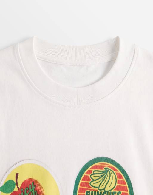 ASOS DESIGN - T-shirt oversize avec imprimé autocollants fruits - Blanc, 7 de 7