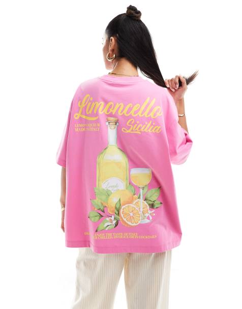 ASOS DESIGN - T-shirt oversize avec imprimé boisson et Limoncello - Rose - view 1