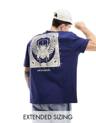 ASOS DESIGN oversized t-shirt in navy with back celestial print - ASOS Price Checker