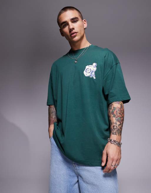 ASOS DESIGN - T-shirt oversize avec imprimé chérubin - Vert, 2 de 4