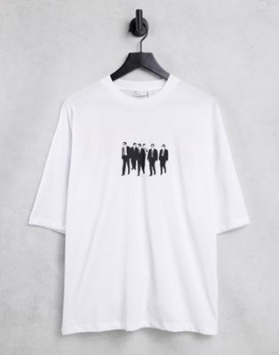 Homme T-shirt oversize avec imprimé chien et slogan Reservoir Dogs - Blanc