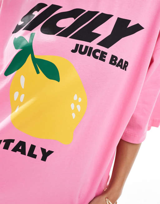 ASOS DESIGN - T-shirt oversize avec imprimé citron et inscription Sicily - Rose, 3 de 4
