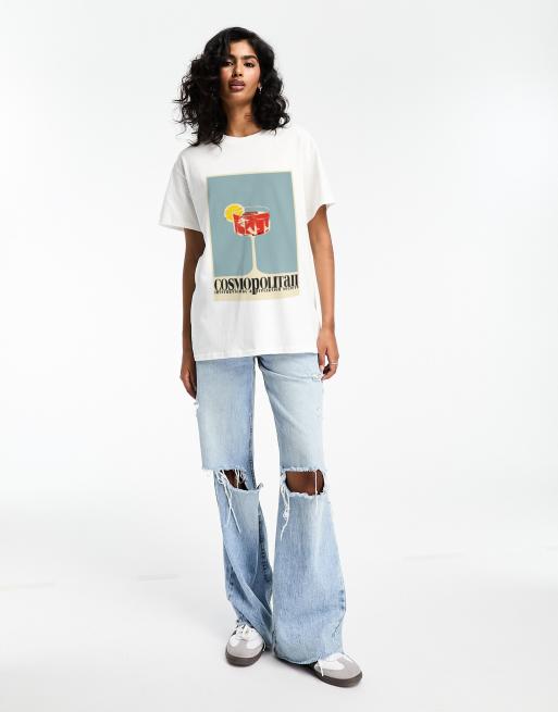 ASOS DESIGN - T-shirt oversize avec imprimé Cosmopolitan - Blanc, 3 de 3