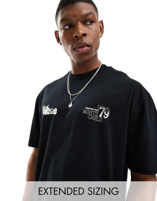 ASOS DESIGN - T-shirt oversize avec imprimé course à l'avant - Noir