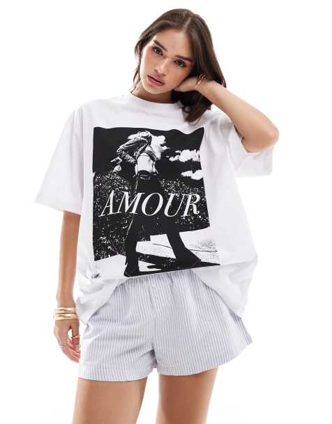 ASOS DESIGN - T-shirt oversize avec imprimé couverture de magazine Amour - Blanc - view 1