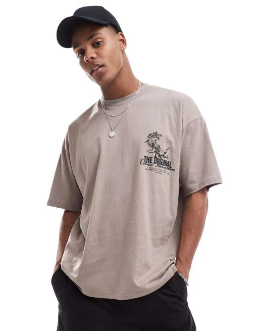 ASOS DESIGN - T-shirt oversize avec imprimé devant - Marron