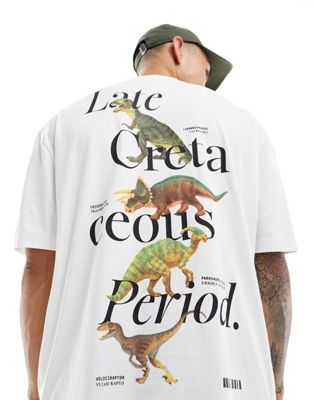 ASOS DESIGN - T-shirt oversize avec imprimé dinosaure au dos - Blanc