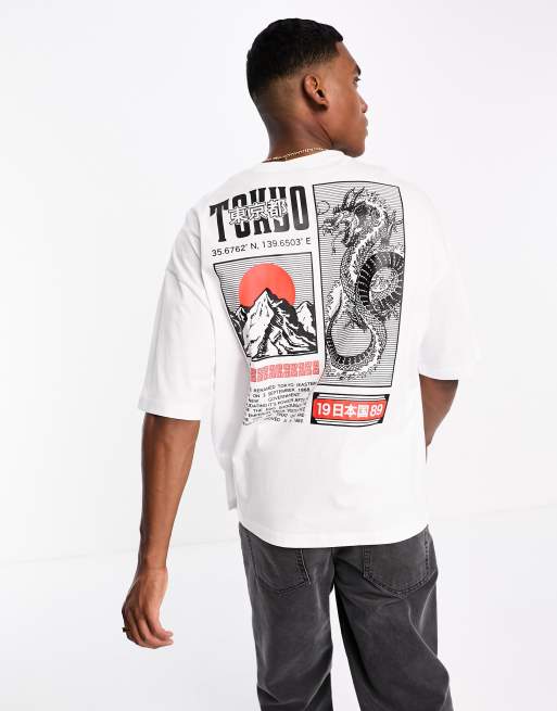 Asos Design T Shirt Oversize Avec Imprimé Dragon Au Dos Blanc Asos