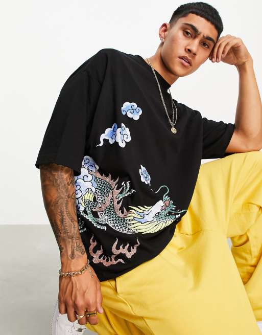 ASOS DESIGN T shirt oversize avec imprim dragon enveloppant Noir