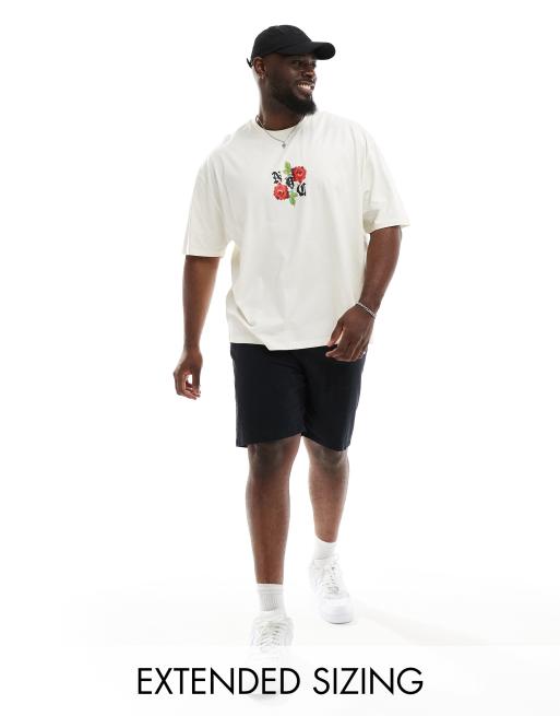 ASOS DESIGN - T-shirt oversize avec imprimé fleuri à l'avant - Beige
