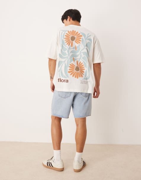 ASOS DESIGN - T-shirt oversize avec imprimé fleurs - Blanc cassé - view 1