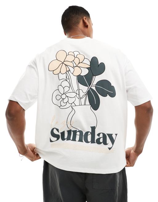 ASOS DESIGN - T-shirt oversize avec imprimé fleurs style BD au dos - Blanc
