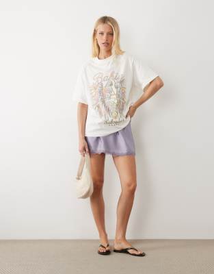 T-shirt oversize avec imprimé graphique - Crème-multicolore S