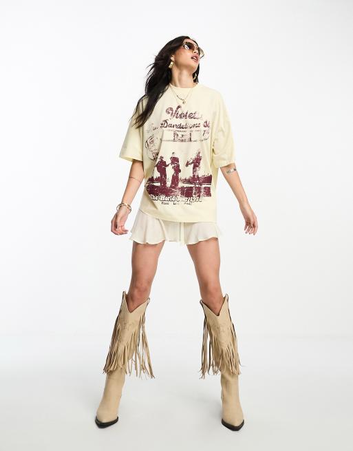 ASOS DESIGN - T-shirt oversize avec imprimé groupe style années 70 - Crème