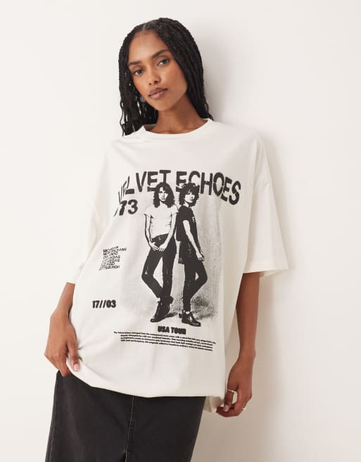 ASOS DESIGN - T-shirt oversize avec imprimé groupe vintage - Crème