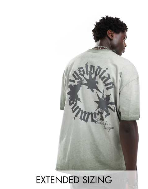 ASOS DESIGN - T-shirt oversize avec imprimé grunge au dos - Vert - view 1