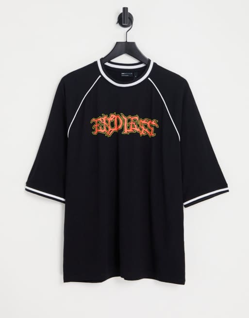 Asos Design T Shirt Oversize Avec Imprimé Grunge Sur Le Devant Et Liserés Contrastants Noir 7162