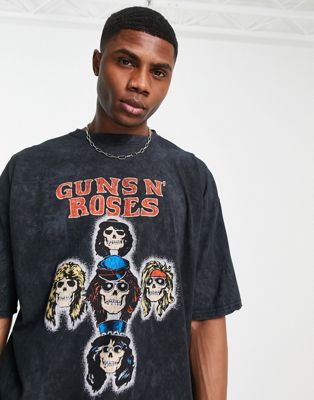Homme T-shirt oversize avec imprimé Guns N' Roses - Noir délavé
