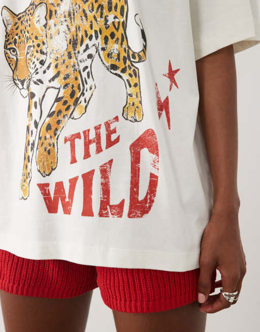 ASOS DESIGN - T-shirt oversize avec imprimé léopard et inscription « In To The Wild » - Crème, 4 de 4