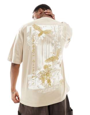 ASOS DESIGN - T-shirt oversize avec imprimé montagne vintage au dos - Beige