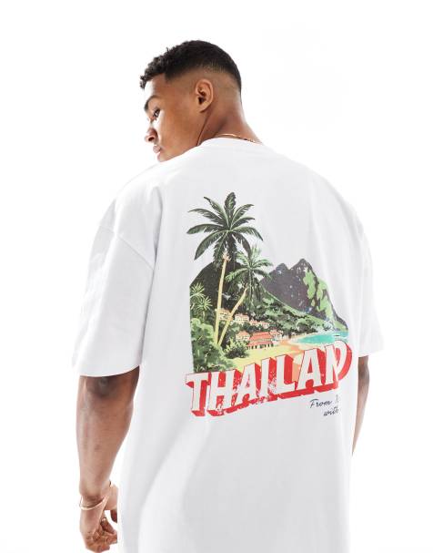 ASOS DESIGN - T-shirt oversize avec imprimé motif Thaïlande - Blanc - view 1