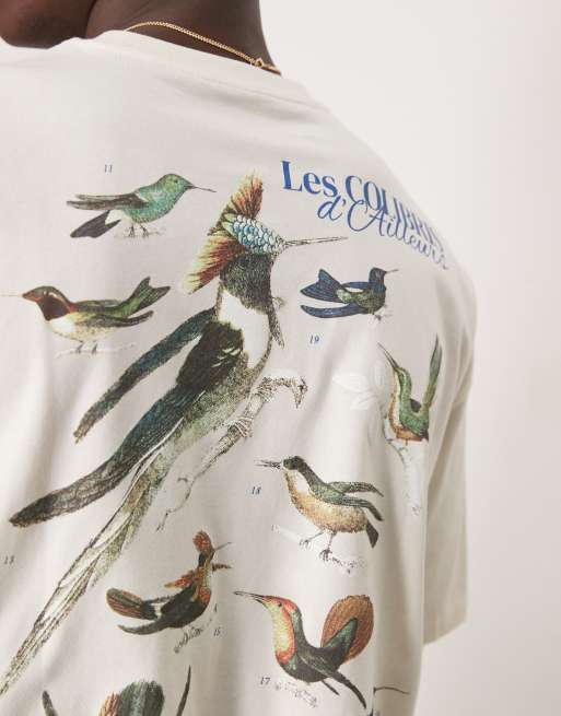 ASOS DESIGN - T-shirt oversize avec imprimé oiseaux au dos - Blanc cassé, 3 de 4