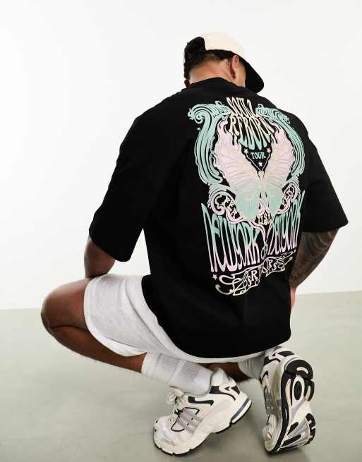 ASOS DESIGN - T-shirt oversize avec imprimé papillon au dos - Noir