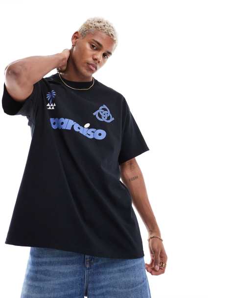 ASOS DESIGN - T-shirt oversize avec imprimé Paraiso à l'avant - Noir - view 1