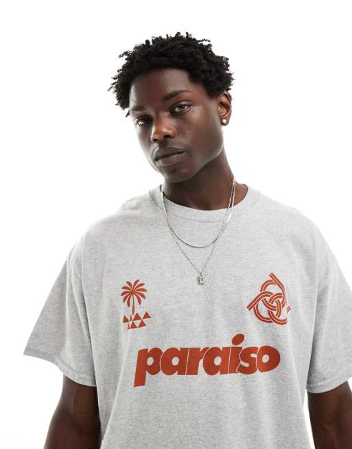 ASOS DESIGN - T-shirt oversize avec imprimé Paraiso sur le devant - Gris chiné
