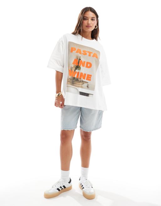 ASOS DESIGN - T-shirt oversize avec imprimé Pasta and Wine - Blanc, 4 de 4