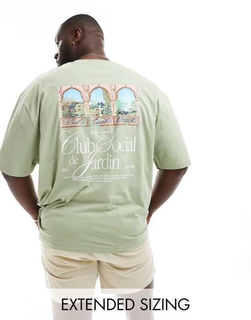 ASOS DESIGN - T-shirt oversize avec imprimé paysage au dos - Vert clair