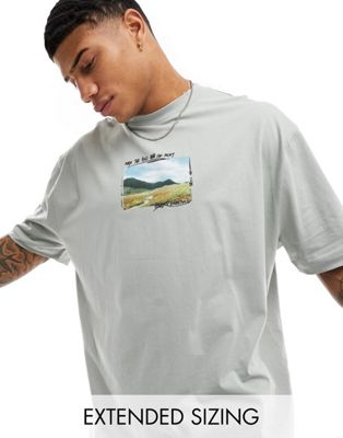 ASOS DESIGN oversized t-shirt in green with photographic mountain chest print - ASOS Price Checker