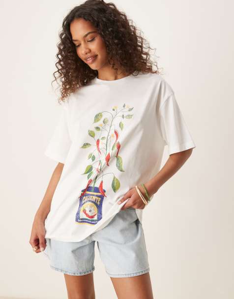 ASOS DESIGN - T-shirt oversize avec imprimé plante piments - Lait de coco - view 1