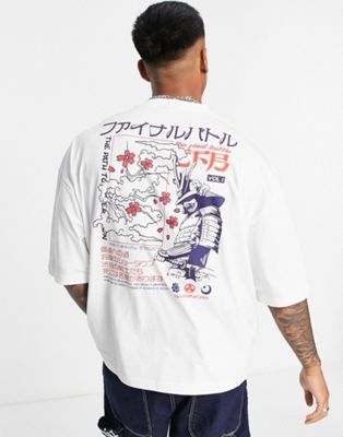 Homme T-shirt oversize avec imprimé rétro au dos - Blanc