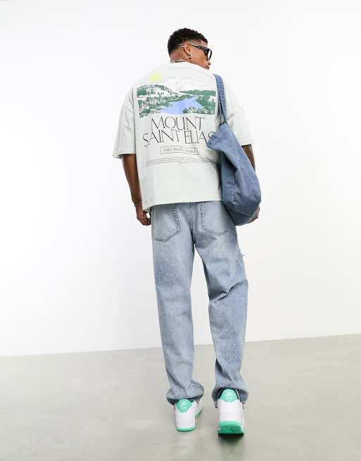 ASOS DESIGN - T-shirt oversize avec imprimé style extérieur sur le devant et au dos - Gris